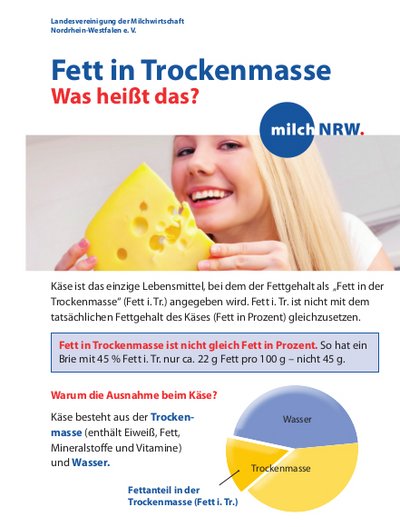 Flyer zu Fett in Trockenmasse - Bedeutung, Käseeinteilung, Nährwerte