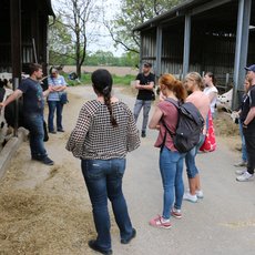 Landwirt Schulte-Althoff beim Hofrundgang bei der der Lehrerfortbildung
