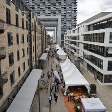 Blick auf die Ausstellungsfläche des NRW-Tags am Rheinauhafen